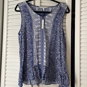 NWT white and blue paisley top Size S